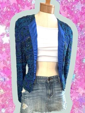 Adrianna Papell vintage 1990s beaded jacket blazer cardigan M 90s 80s embroidery